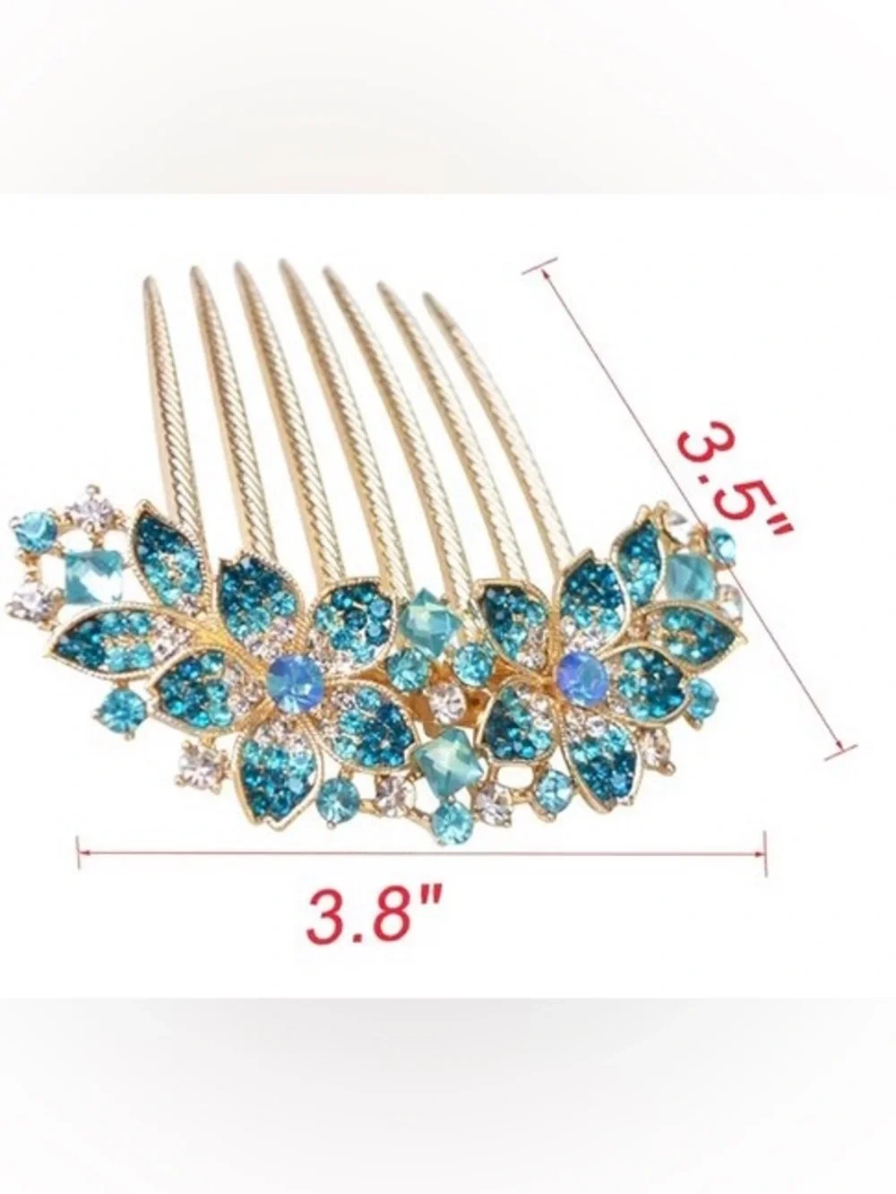 Gold-Tone Floral Crystal Hair Comb - Blue